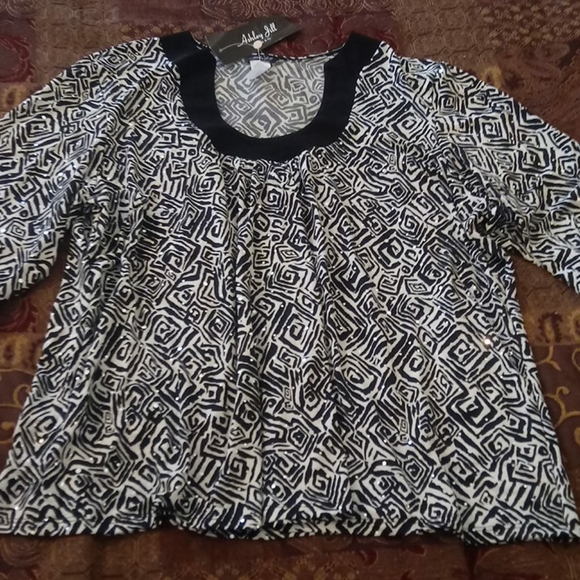 NWT ASHLEY JILL 2X BLOUSE BLK/WHT WOMENS ✨ SEQUINS - Picture 9 of 12